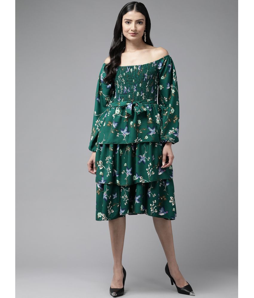     			Aarika Georgette Printed Knee Length Women's Fit & Flare Dress - Green ( Pack of 1 )