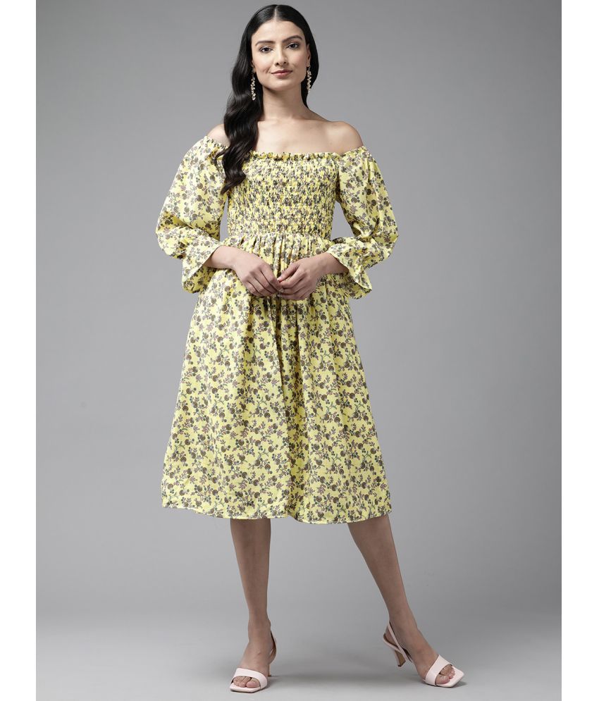     			Aarika Georgette Printed Knee Length Women's Fit & Flare Dress - Yellow ( Pack of 1 )