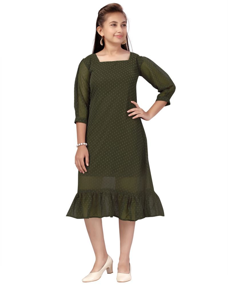     			Aarika Green Georgette Girls A-line Dress ( Pack of 1 )