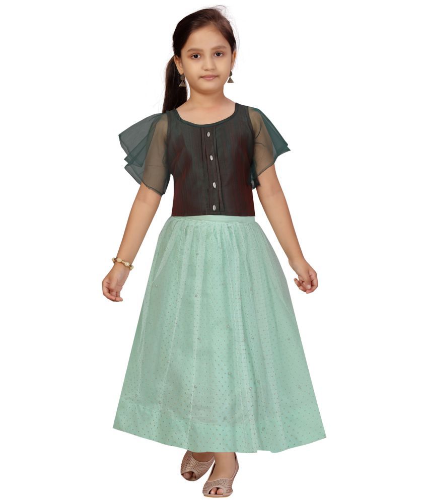     			Aarika Green Silk Girls Lehenga Choli Set ( Pack of 1 )