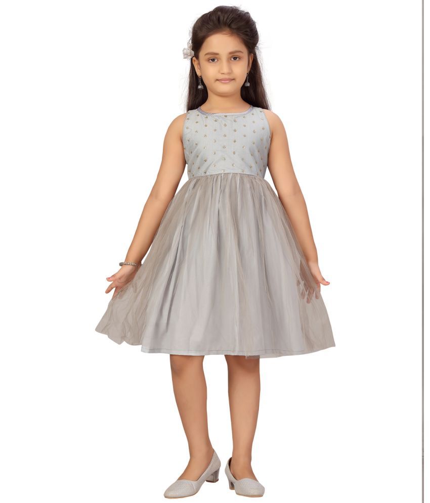     			Aarika Grey Net Girls Fit And Flare Dress ( Pack of 1 )