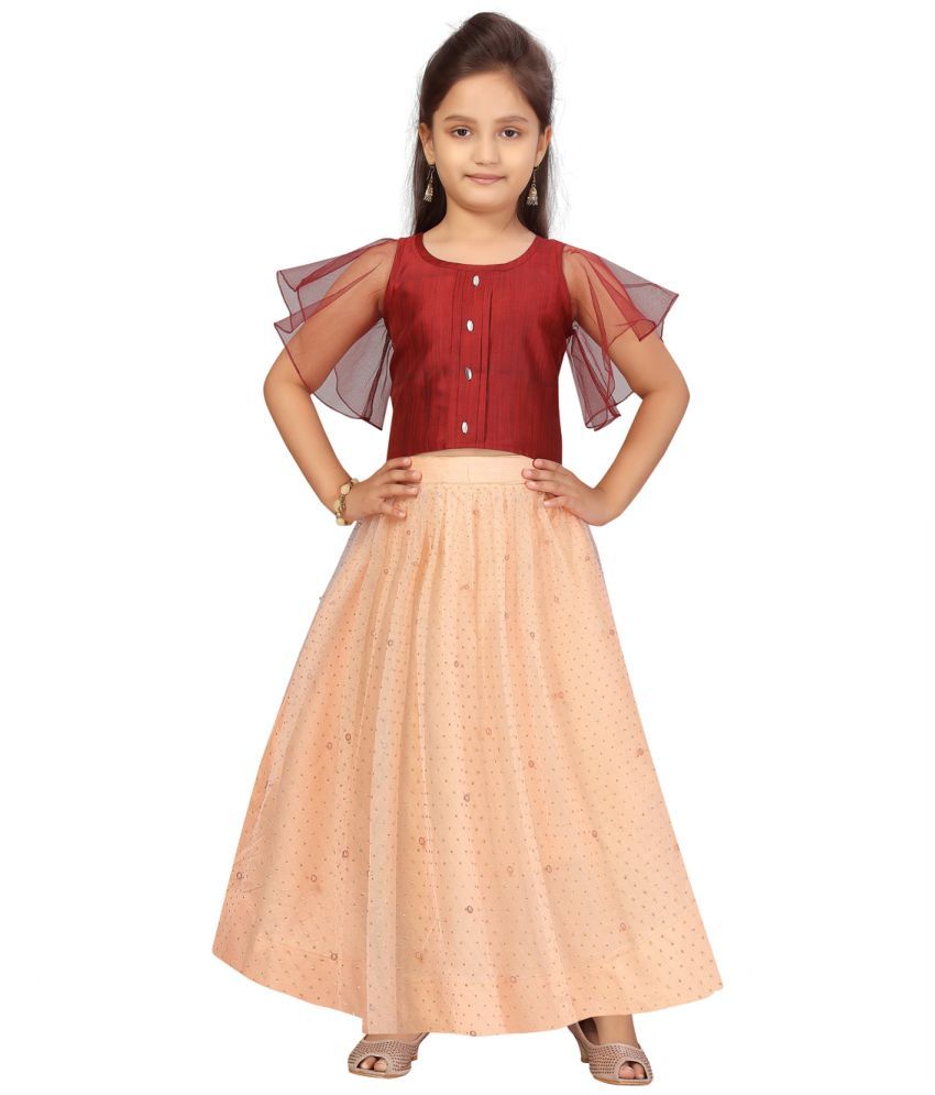     			Aarika Maroon Silk Girls Lehenga Choli Set ( Pack of 1 )