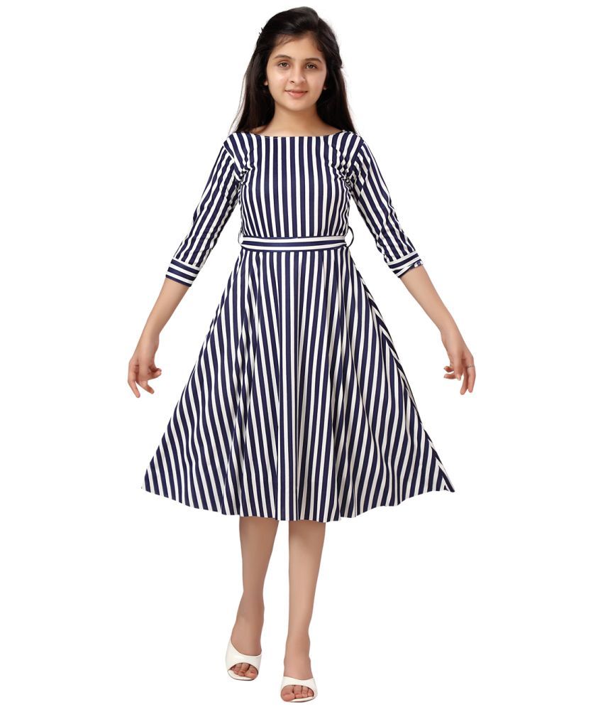     			Aarika Navy Blue Cotton Blend Girls Fit And Flare Dress ( Pack of 1 )