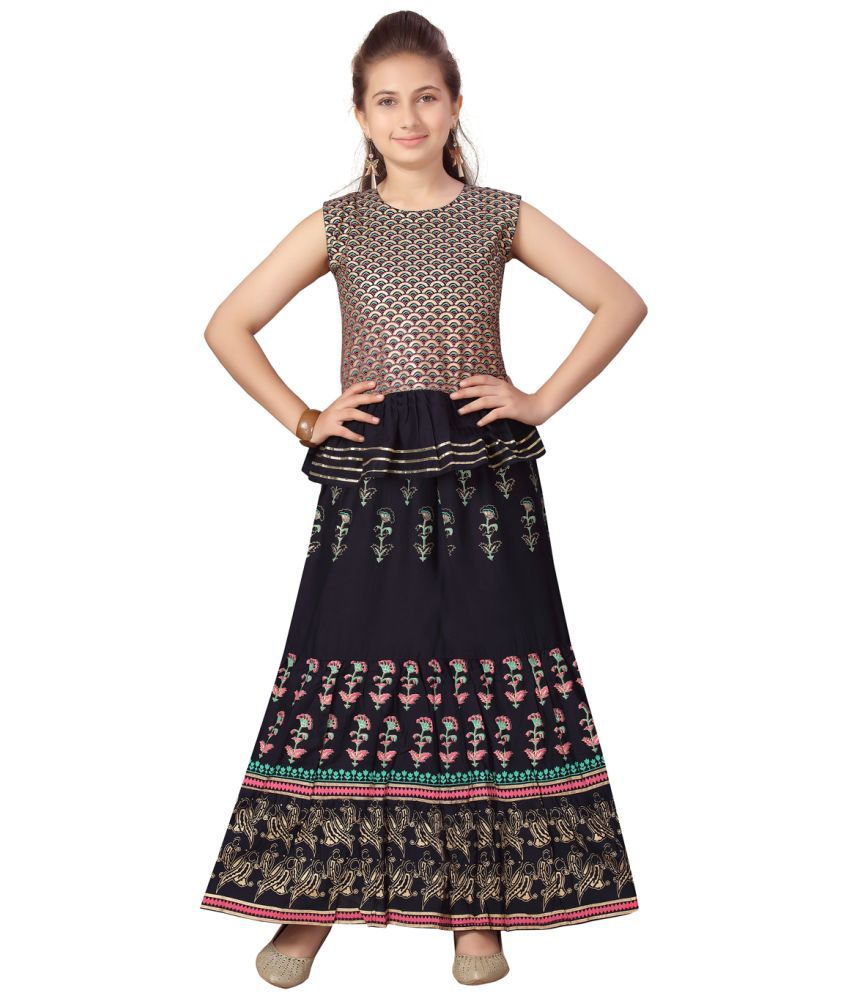     			Aarika Navy Blue Cotton Girls Lehenga Choli Set ( Pack of 1 )