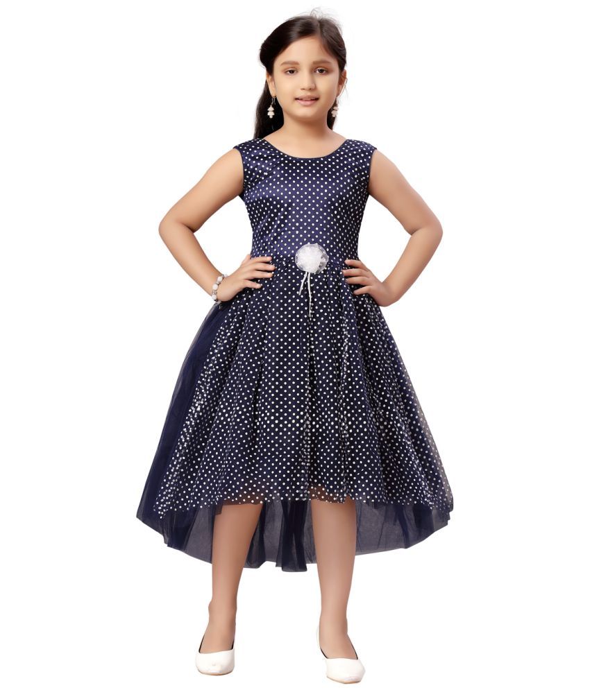     			Aarika Navy Blue Cotton Girls Fit And Flare Dress ( Pack of 1 )