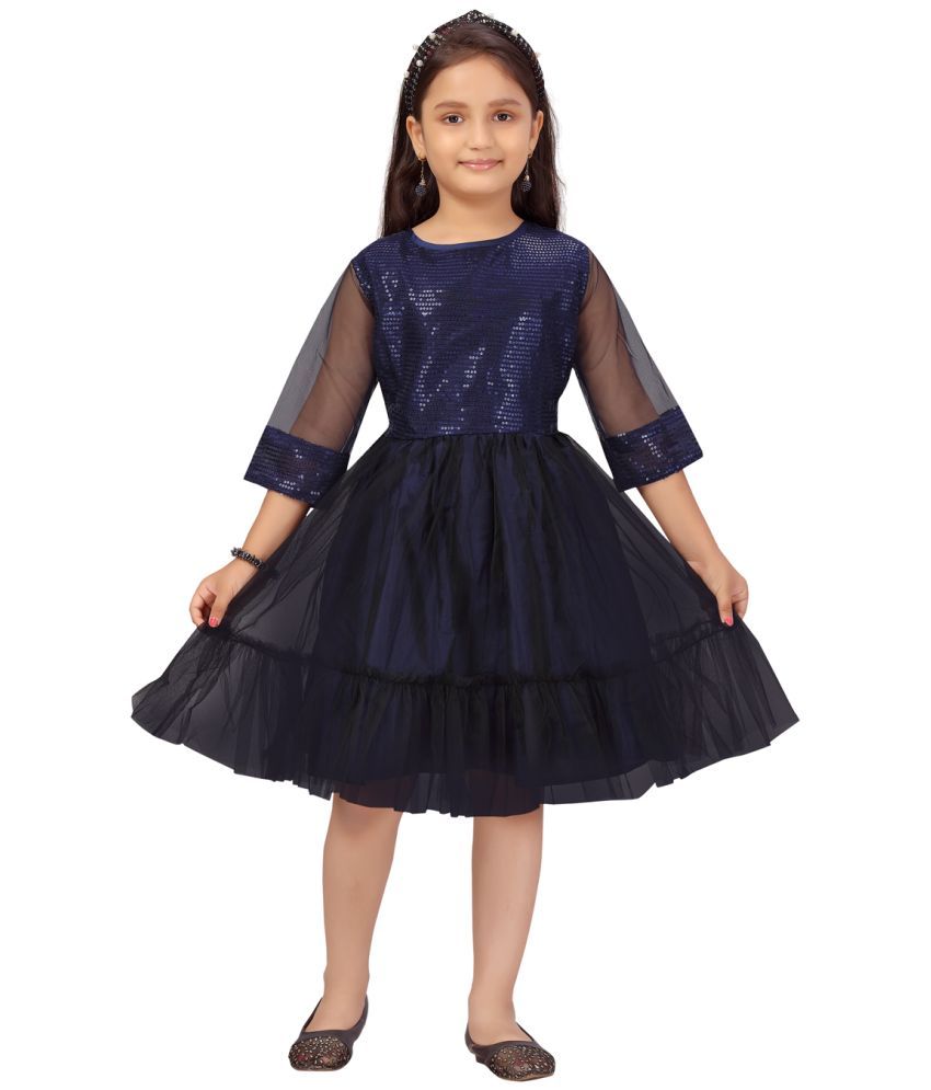     			Aarika Navy Blue Net Girls Fit And Flare Dress ( Pack of 1 )