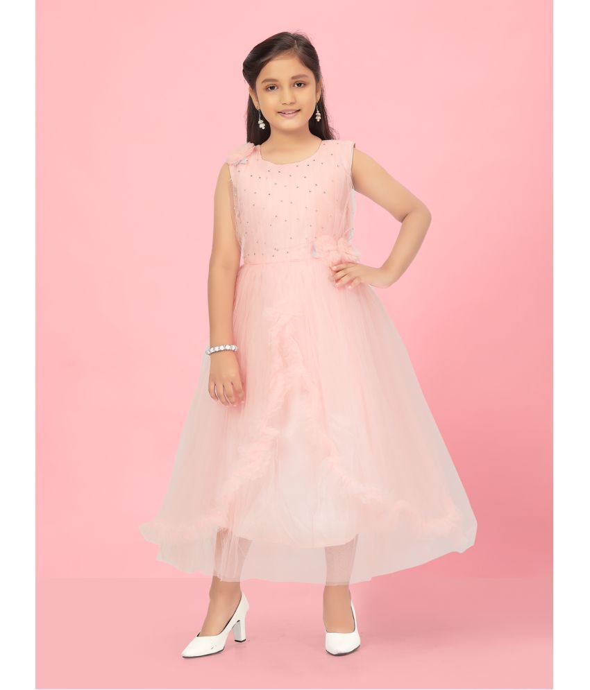     			Aarika Peach Net Girls Fit And Flare Dress ( Pack of 1 )