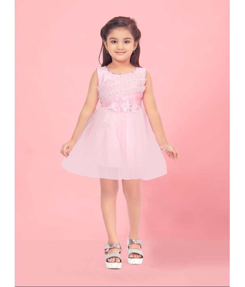     			Aarika Pink Net Girls Fit And Flare Dress ( Pack of 1 )