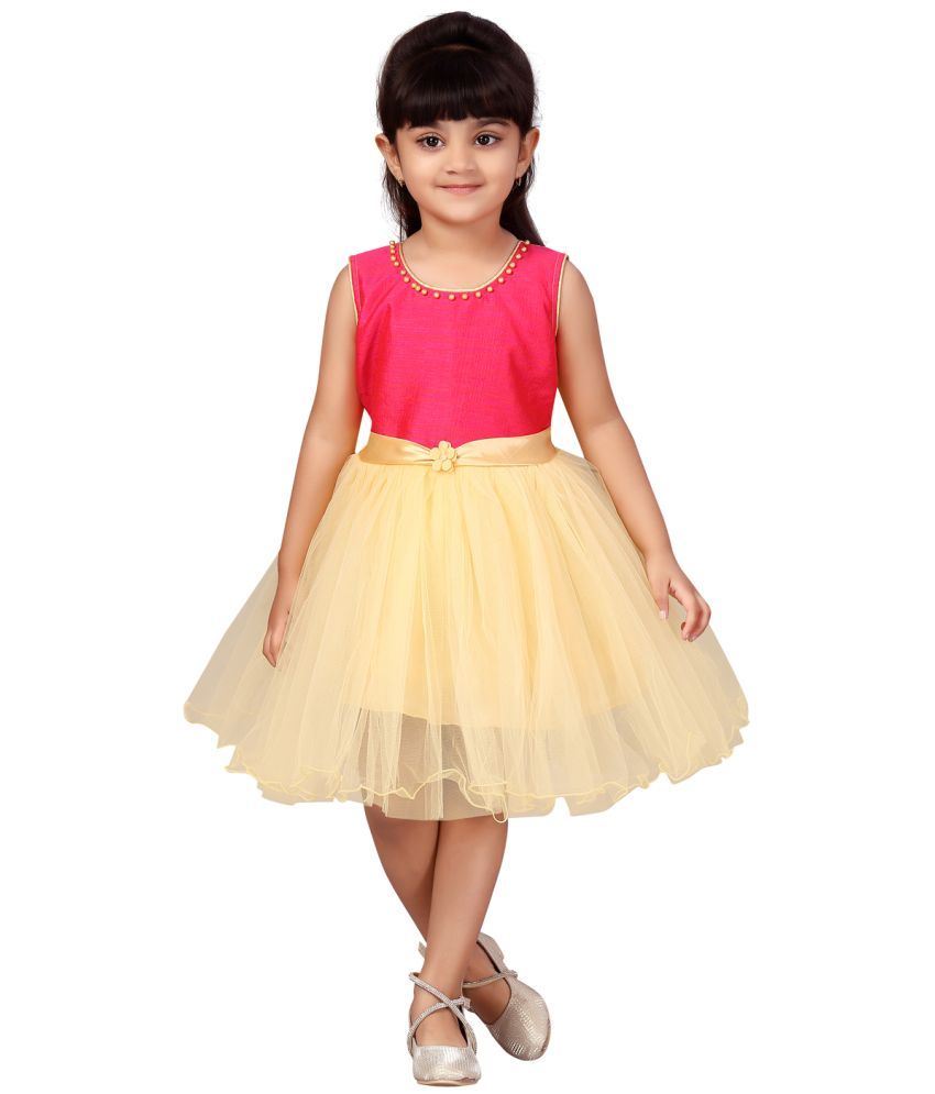     			Aarika Pink Net Girls Fit And Flare Dress ( Pack of 1 )