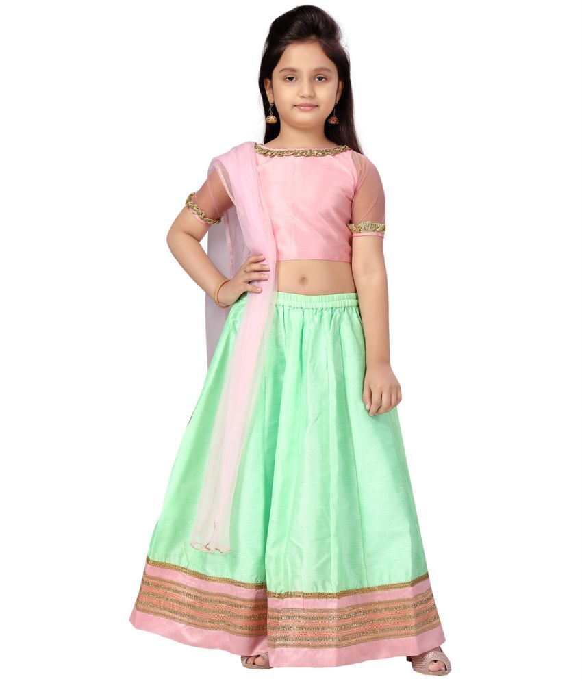     			Aarika Pink Silk Girls Lehenga Choli Set ( Pack of 1 )