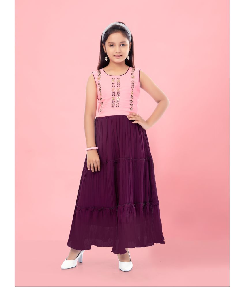     			Aarika Purple Georgette Girls Fit And Flare Dress ( Pack of 1 )