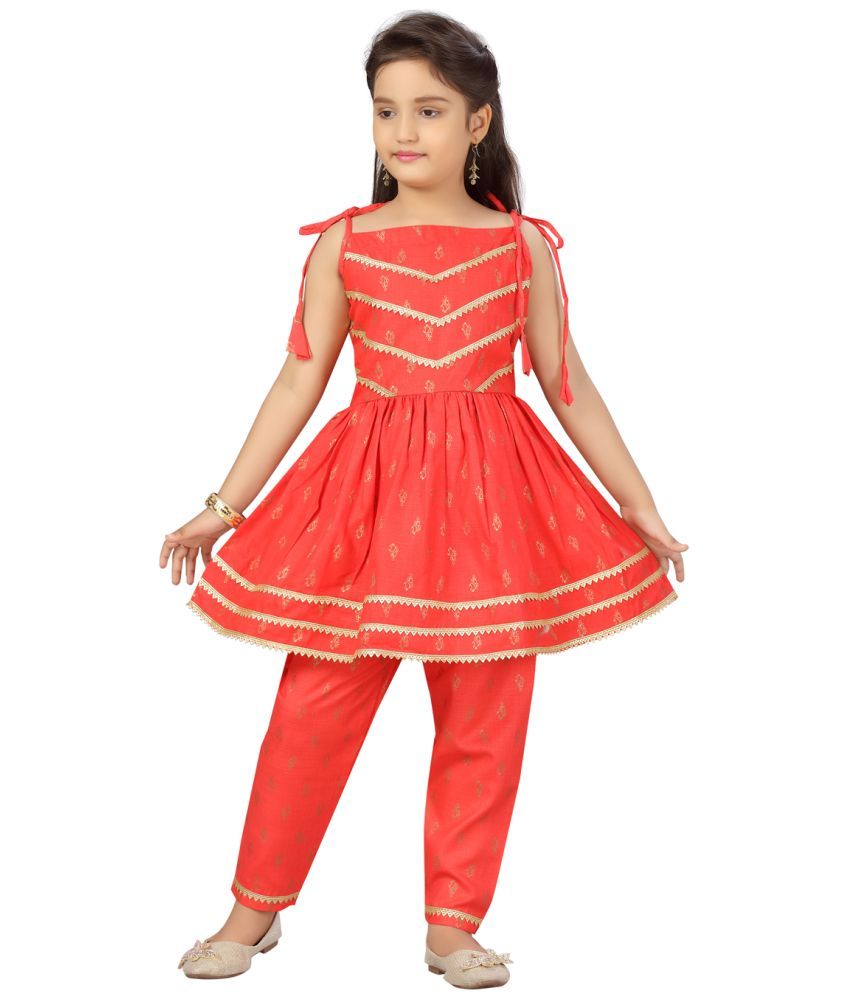     			Aarika Red Cotton Girls Kurta and Pant Set ( Pack of 1 )