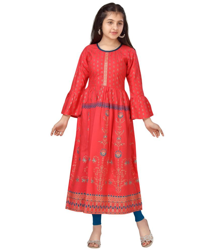     			Aarika Red Cotton Girls Kurti ( Pack of 1 )