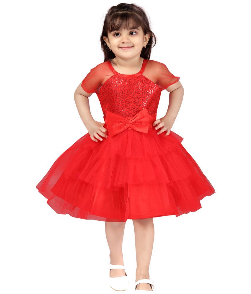     			Aarika Red Net Girls Fit And Flare Dress ( Pack of 1 )