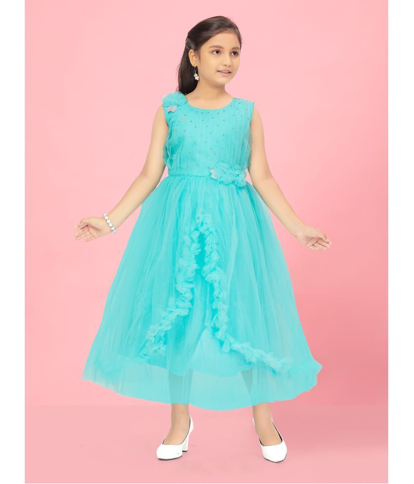     			Aarika Sea Green Net Girls Fit And Flare Dress ( Pack of 1 )