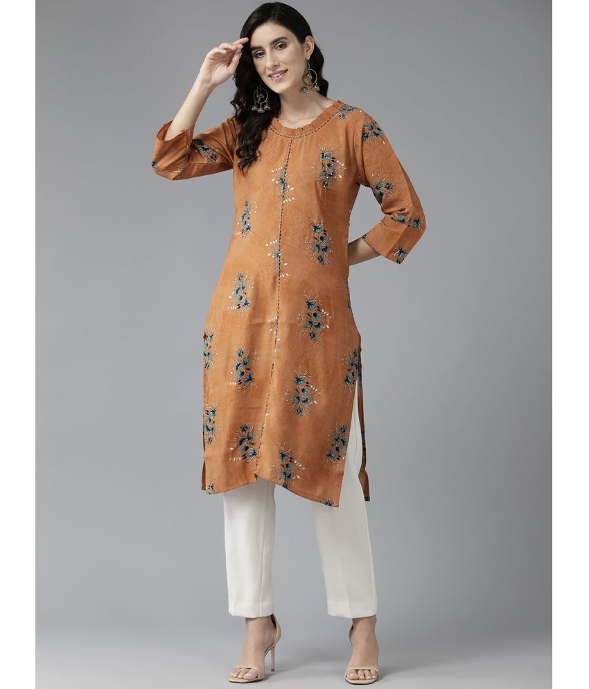     			Aarika Silk Embellished Straight Women's Kurti - Brown ( Pack of 1 )