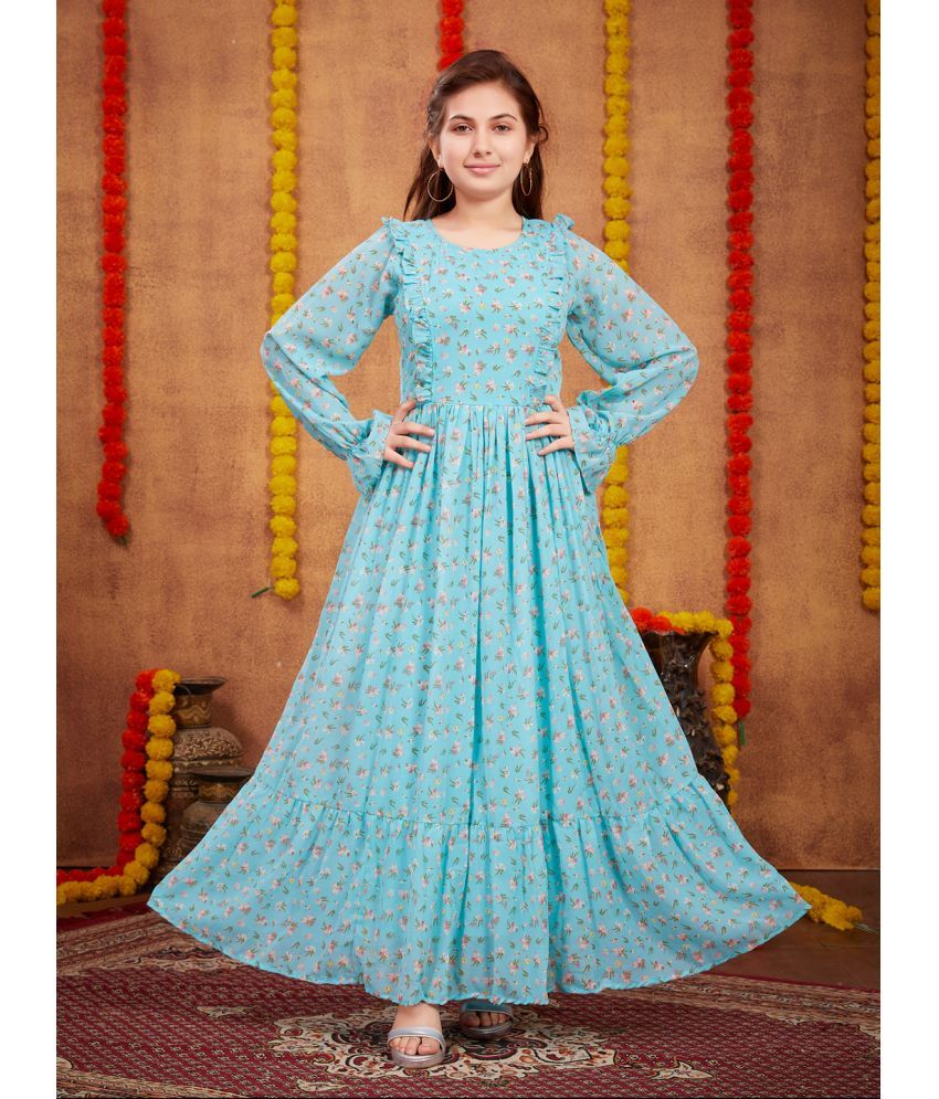     			Aarika Turquoise Georgette Girls Fit And Flare Dress ( Pack of 1 )