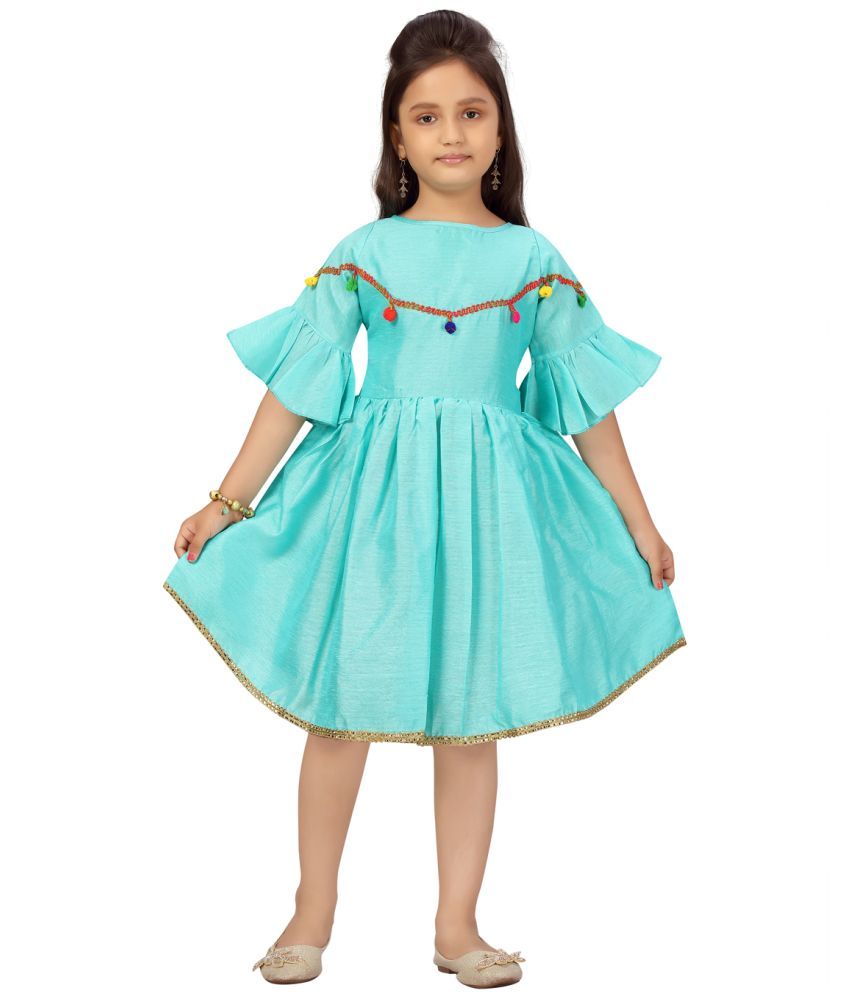     			Aarika Turquoise Silk Girls Fit And Flare Dress ( Pack of 1 )