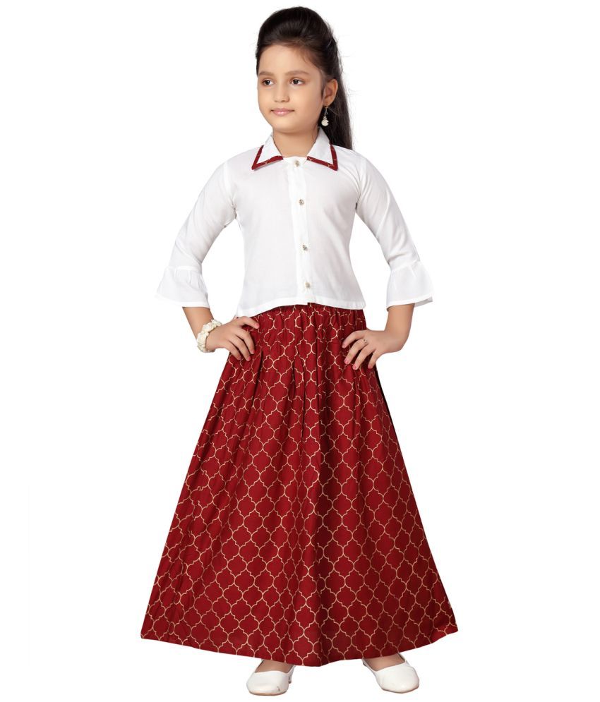     			Aarika Cotton Lehenga Choli Set For Girls ( Pack of 1 , White )