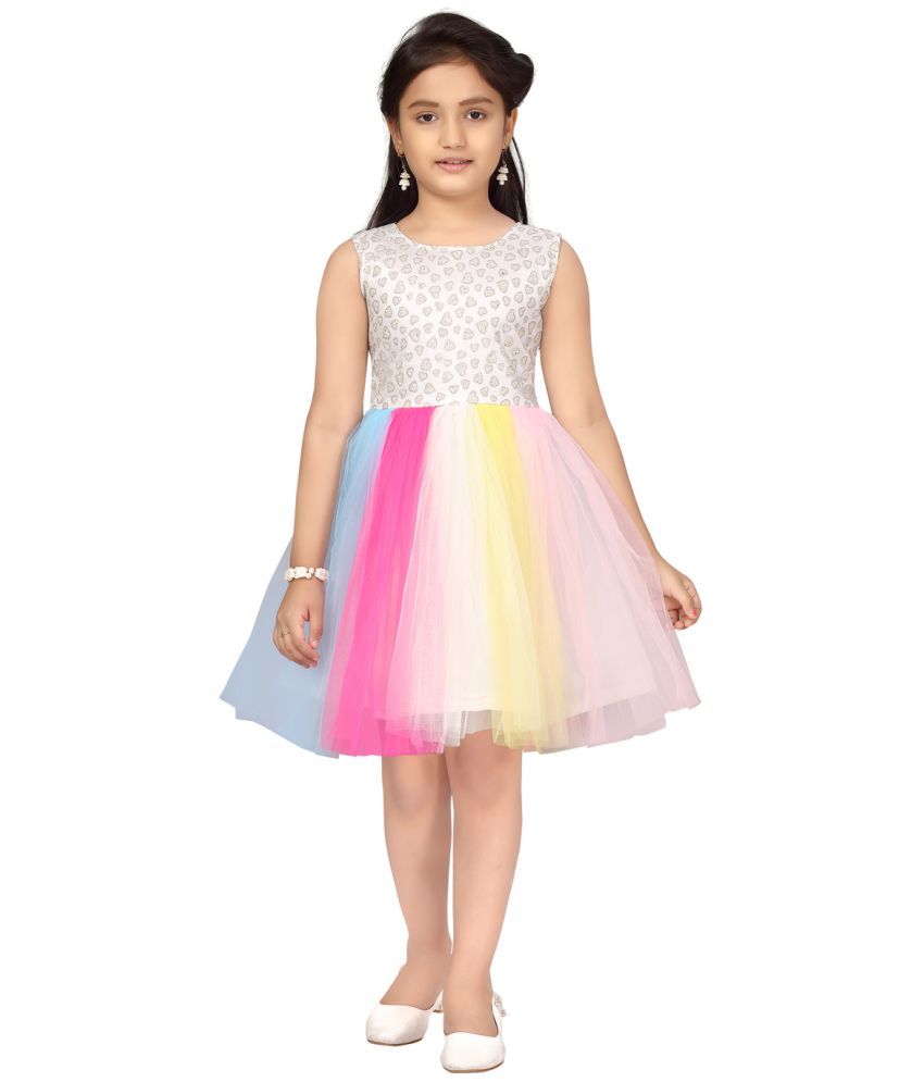     			Aarika White Nylon Girls Fit And Flare Dress ( Pack of 1 )