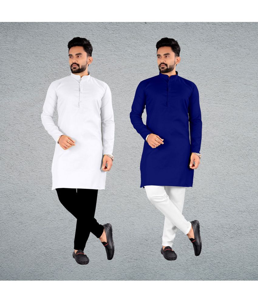     			FRELURO Muticolor Cotton Blend Men's Regular Kurta ( Pack of 2 )