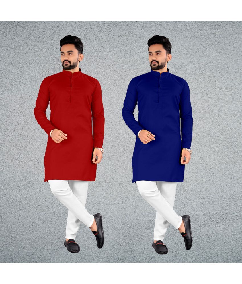     			FRELURO Muticolor Cotton Blend Men's Regular Kurta ( Pack of 2 )