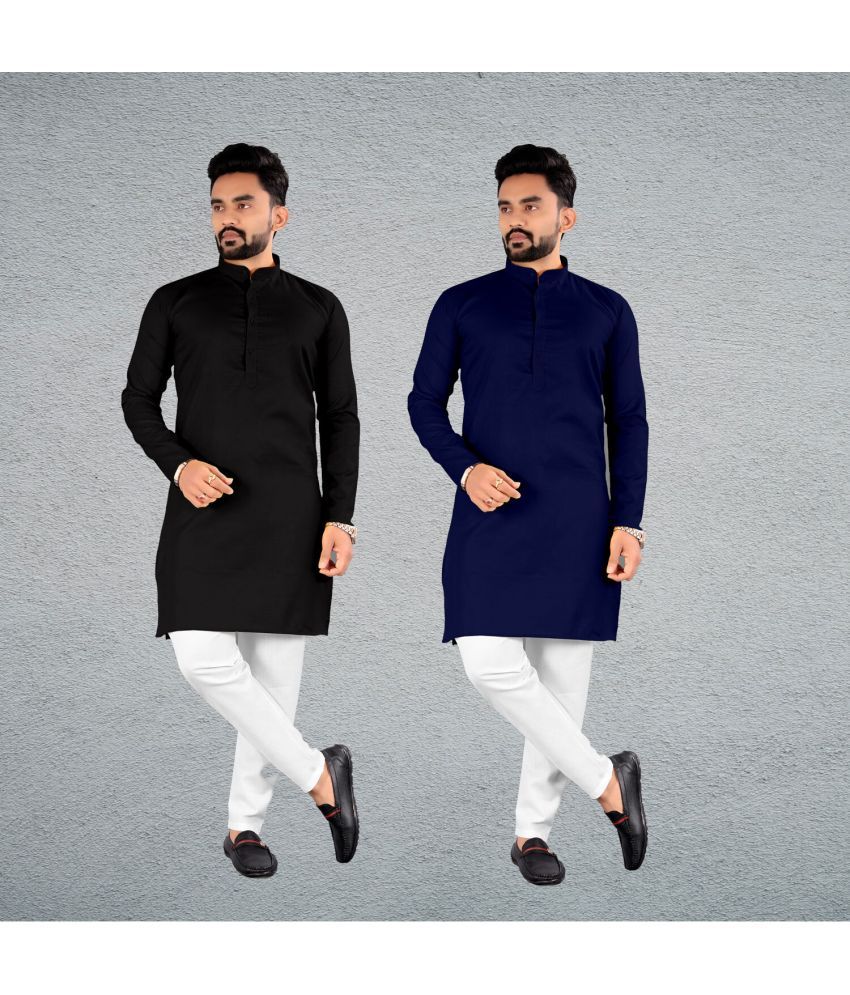     			FRELURO Muticolor Cotton Blend Men's Regular Kurta ( Pack of 2 )