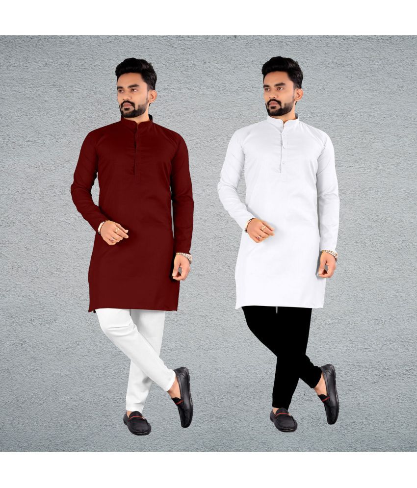     			FRELURO Muticolor Cotton Blend Men's Regular Kurta ( Pack of 2 )