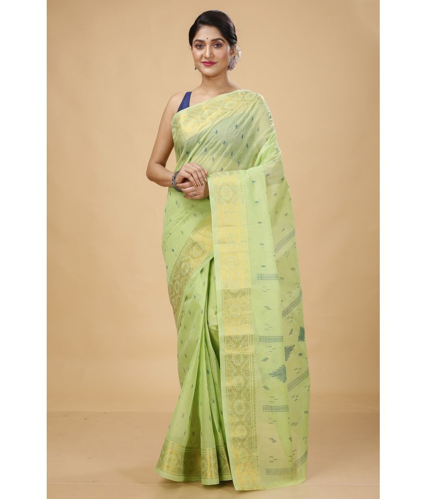     			Happy Creation Cotton Printed Saree Without Blouse Piece - Green ( Pack of 1 )