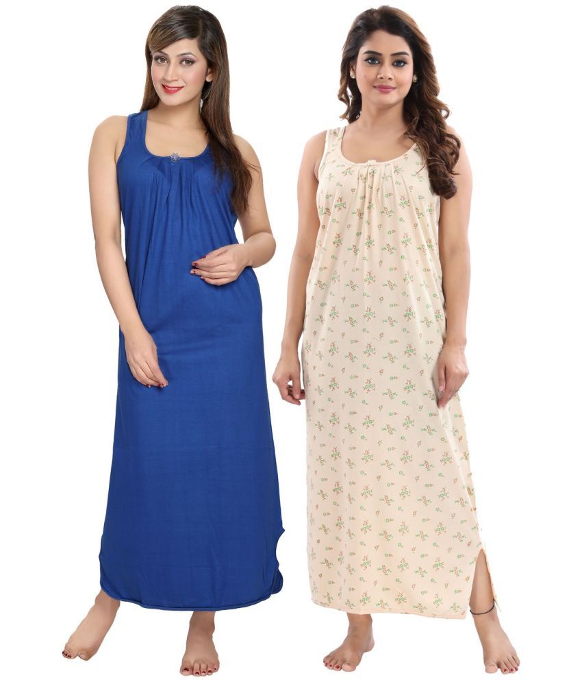     			INNER BEATS Multicolor Cotton Blend Women's Nightwear Nighty & Night Gowns ( Pack of 2 )