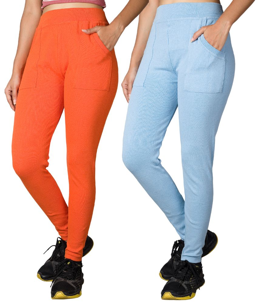     			KARARO JEGGINGS - Cotton Blend Skinny Fit Orange Women's Jeggings ( Pack of 2 )