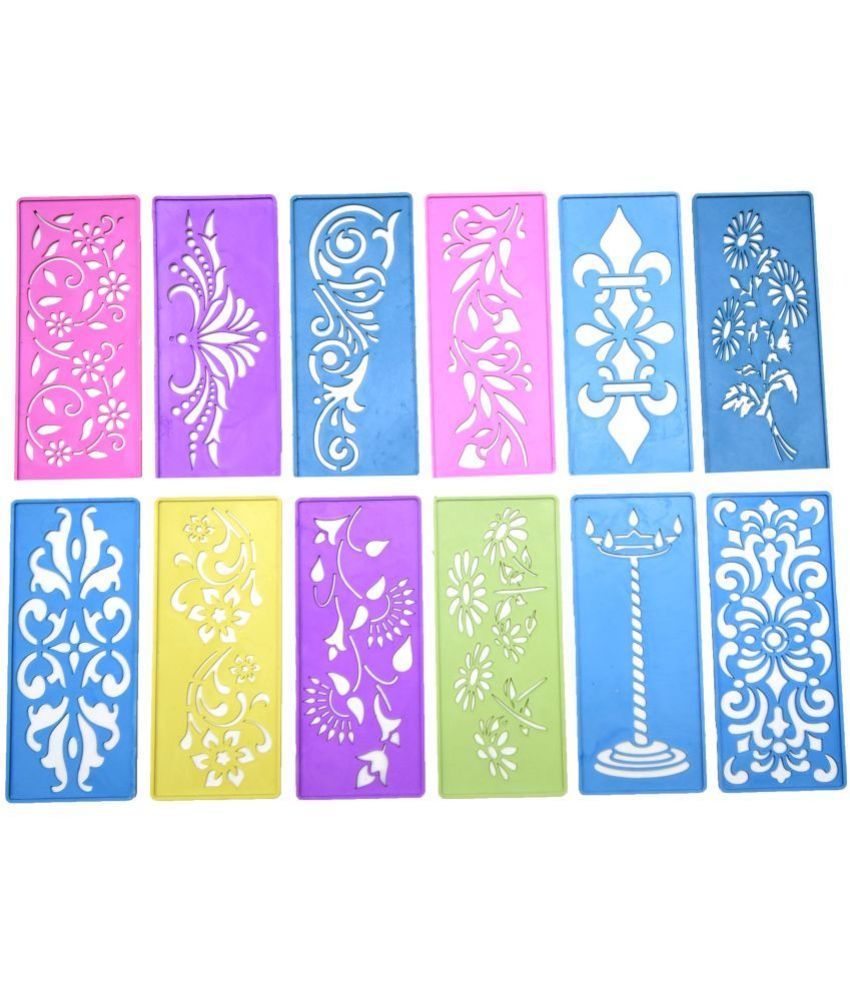     			M G Enterprise DIY Plastic Rangoli Stencils For Floor and Wall PLS-M-12 Set of 12 pc (3 in x 7 in)