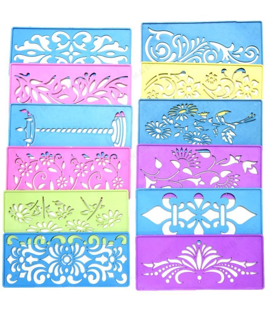     			M G Enterprise DIY Plastic Rangoli Stencils For Floor and Wall PLS-O-12 Set of 12 pc (3 in x 7 in)