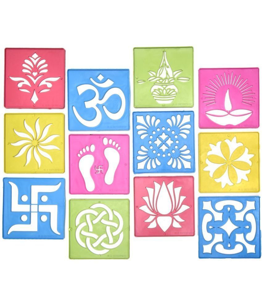     			M G Enterprise DIY Plastic Rangoli Stencils For Floor and Wall PLS-D-12 Set of 12 pc (4 in x 4 in)