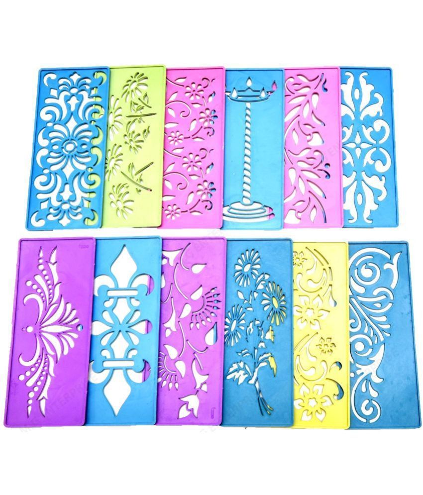     			M G Enterprise DIY Plastic Rangoli Stencils For Floor and Wall PLS-P-12 Set of 12 pc (3 in x 7 in)