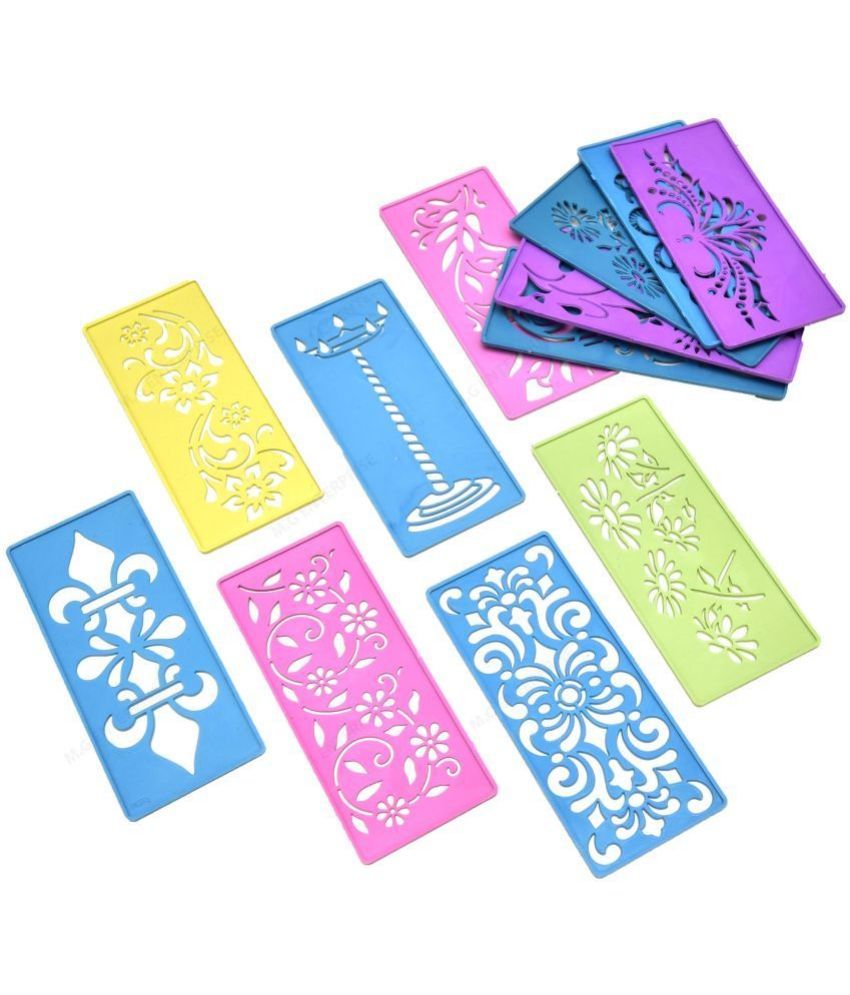     			M G Enterprise DIY Plastic Rangoli Stencils For Floor and Wall PLS-L-12 Set of 12 pc (3 in x 7 in)