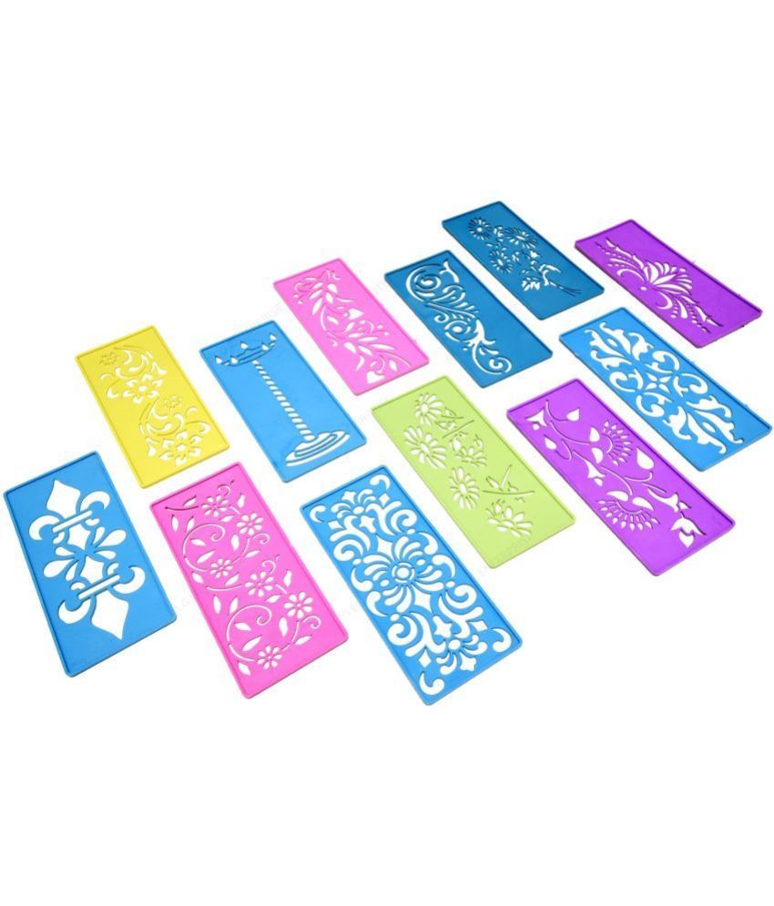     			M G Enterprise DIY Plastic Rangoli Stencils For Floor and Wall PLS-D-12 Set of 12 pc (3 in x 7 in)