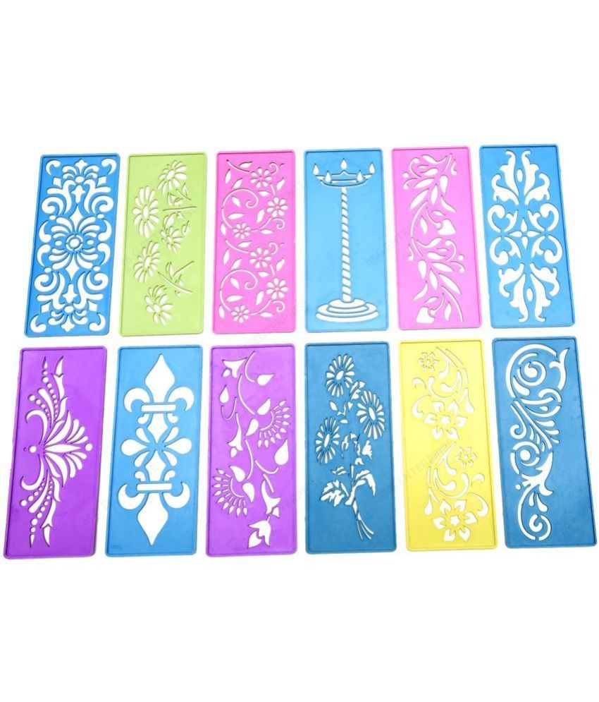     			M G Enterprise DIY Plastic Rangoli Stencils For Floor and Wall PLS-G-12 Set of 12 pc (3 in x 7 in)