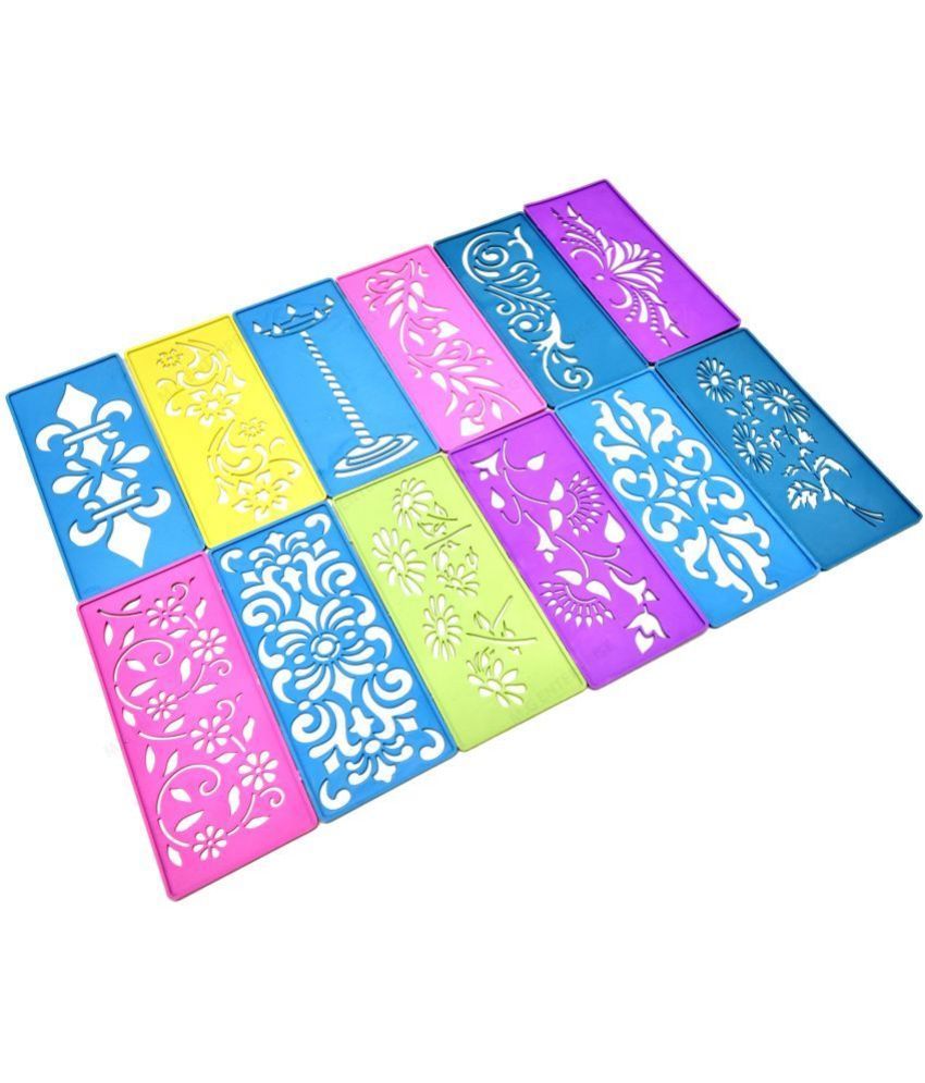     			M G Enterprise DIY Plastic Rangoli Stencils For Floor and Wall PLS-F-12 Set of 12 pc (3 in x 7 in)