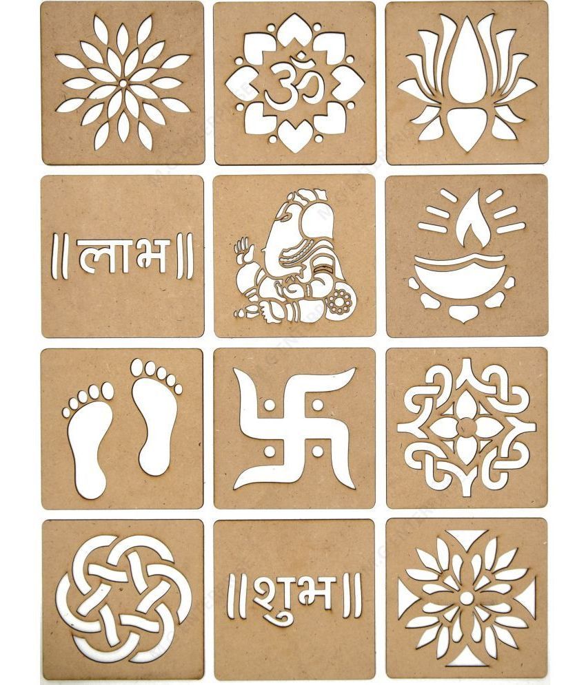     			M G Enterprise DIY MDF Wood Organic Rangoli Stencils For Floor and Wall G-1 Set of 12 pc (4 in x 4 in)