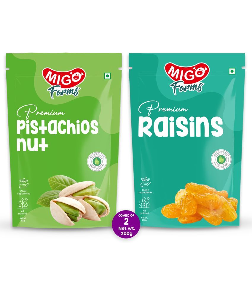     			Migo Farms Healthy Premium Dry Fruits & Nuts Combo of Roasted Pistachios,Seedless Raisins(2 x 200 g)