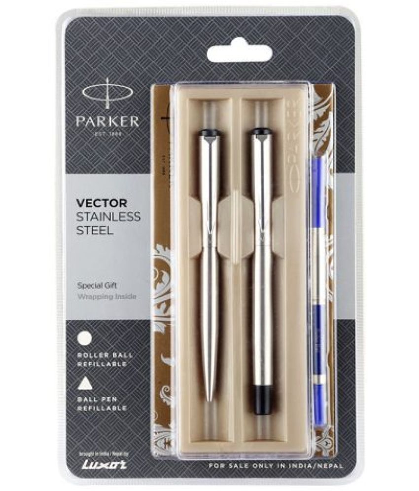     			Parker Vector Stainless Steel Roller Ball + Ball Pen With Stainless Steel Clip-Gift Set (Blister Pack)