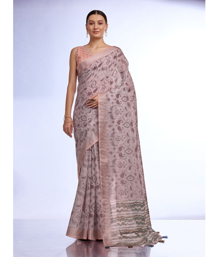     			Rekha Maniyar Linen Printed Saree With Blouse Piece - Grey Melange ( Pack of 1 )