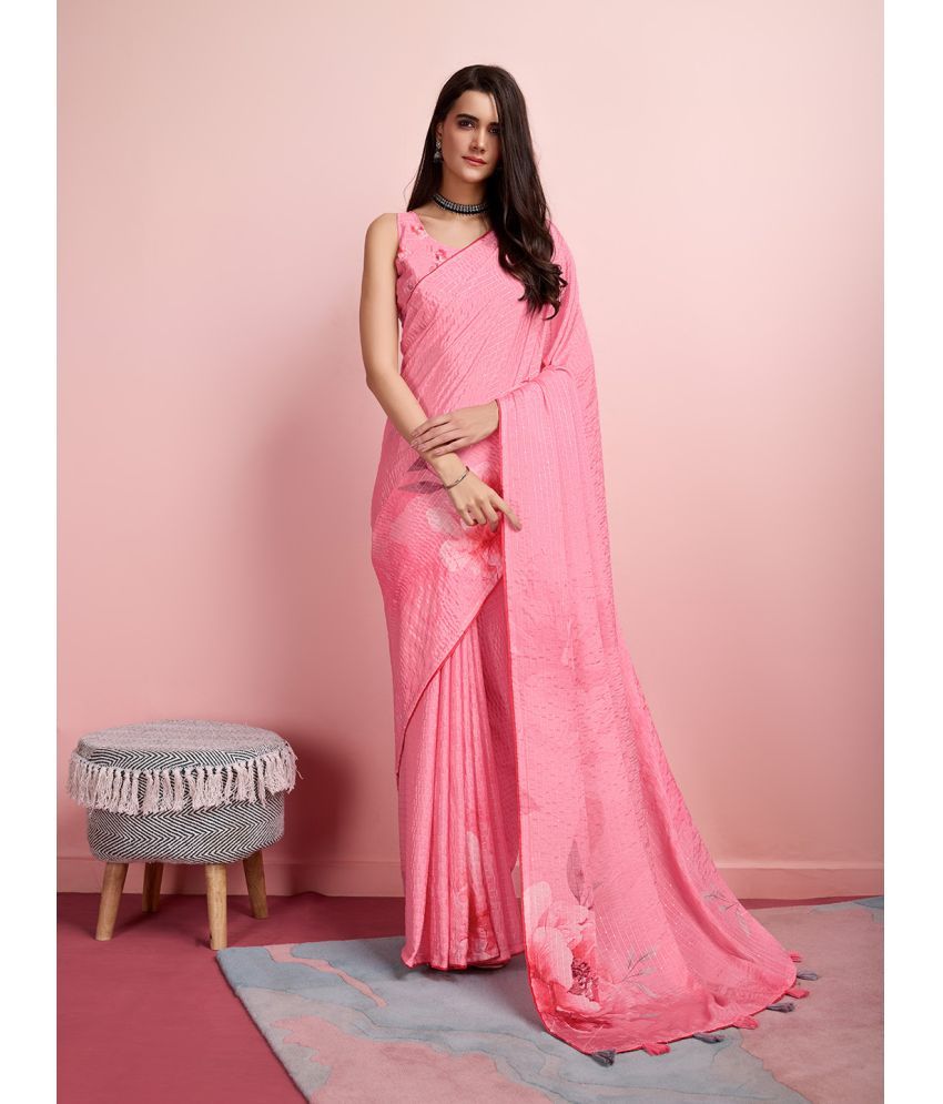     			Rekha Maniyar Silk Blend Embellished Saree With Blouse Piece - Pink ( Pack of 1 )