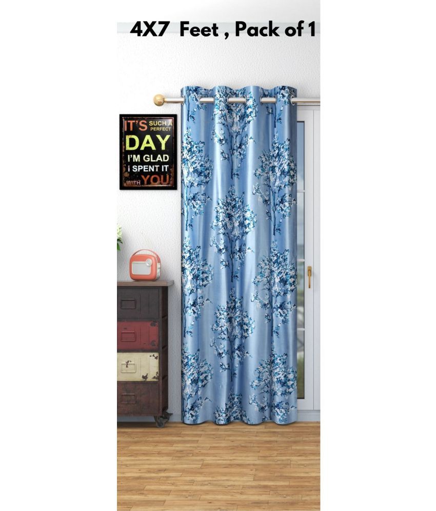     			SWIZIER Floral Printed Room Darkening Eyelet Curtain 7 ft ( Pack of 1 ) - Blue