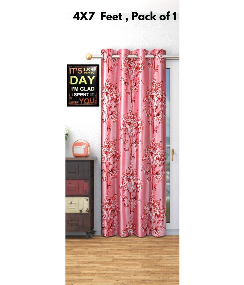     			SWIZIER Floral Printed Room Darkening Eyelet Curtain 7 ft ( Pack of 1 ) - Maroon