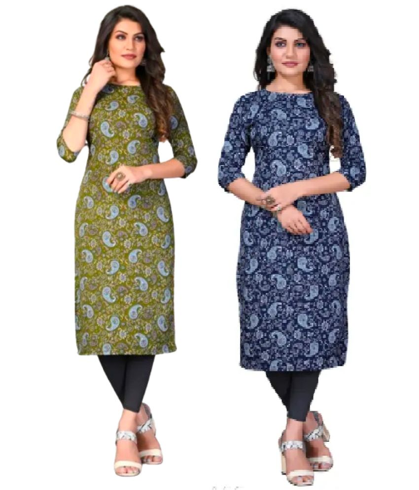     			VACHHARAJ GROUP Crepe Printed A-line Women's Kurti - Green,Blue ( Pack of 2 )