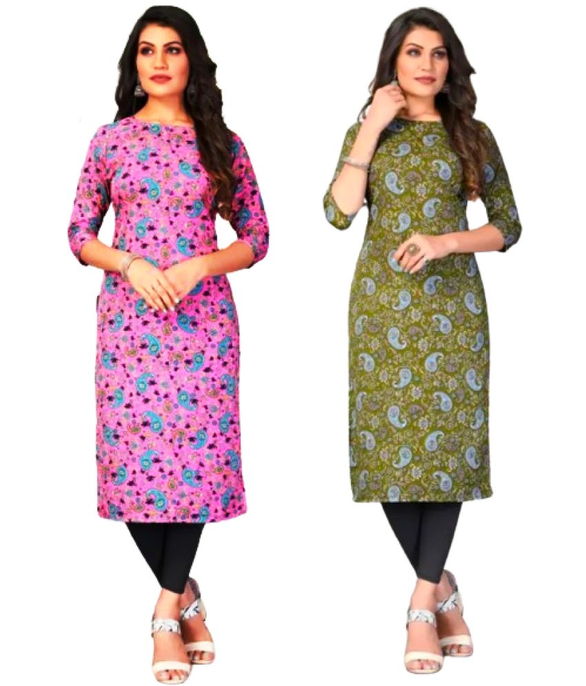     			VACHHARAJ GROUP Crepe Printed A-line Women's Kurti - Pink,Green ( Pack of 2 )