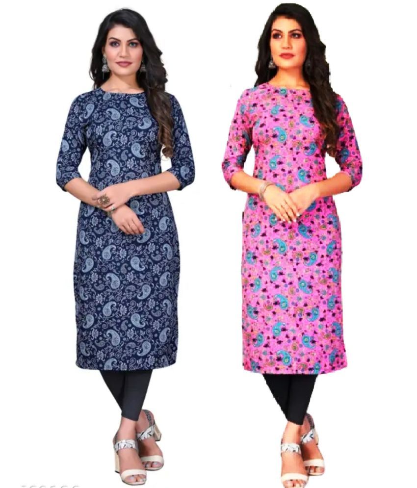     			VACHHARAJ GROUP Crepe Printed A-line Women's Kurti - Blue,Pink ( Pack of 2 )