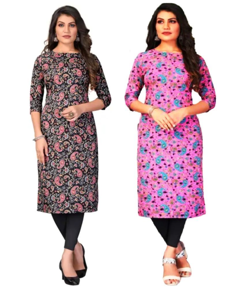     			VACHHARAJ GROUP Crepe Printed A-line Women's Kurti - Pink,Black ( Pack of 2 )